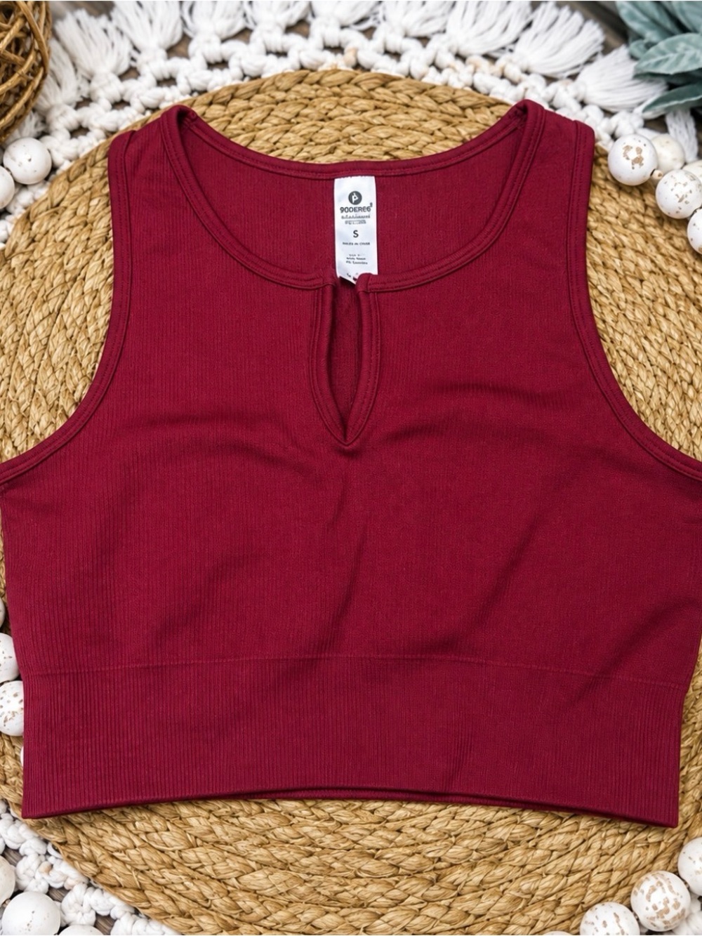 90 Degree By Reflex Burgundy Ribbed Keyhole Crop Tank